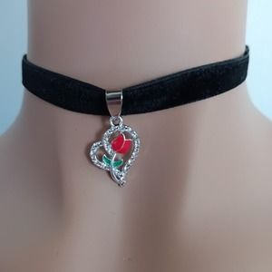 Valentines red rose heart black